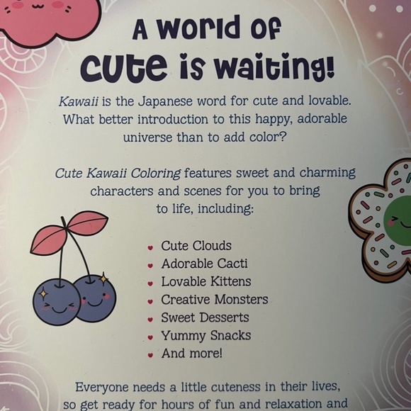 Cute Kawaii Coloring: Color Super-Cute Cats, Sushi, Clouds, Flowers, & Sweets - Picture 10 of 11